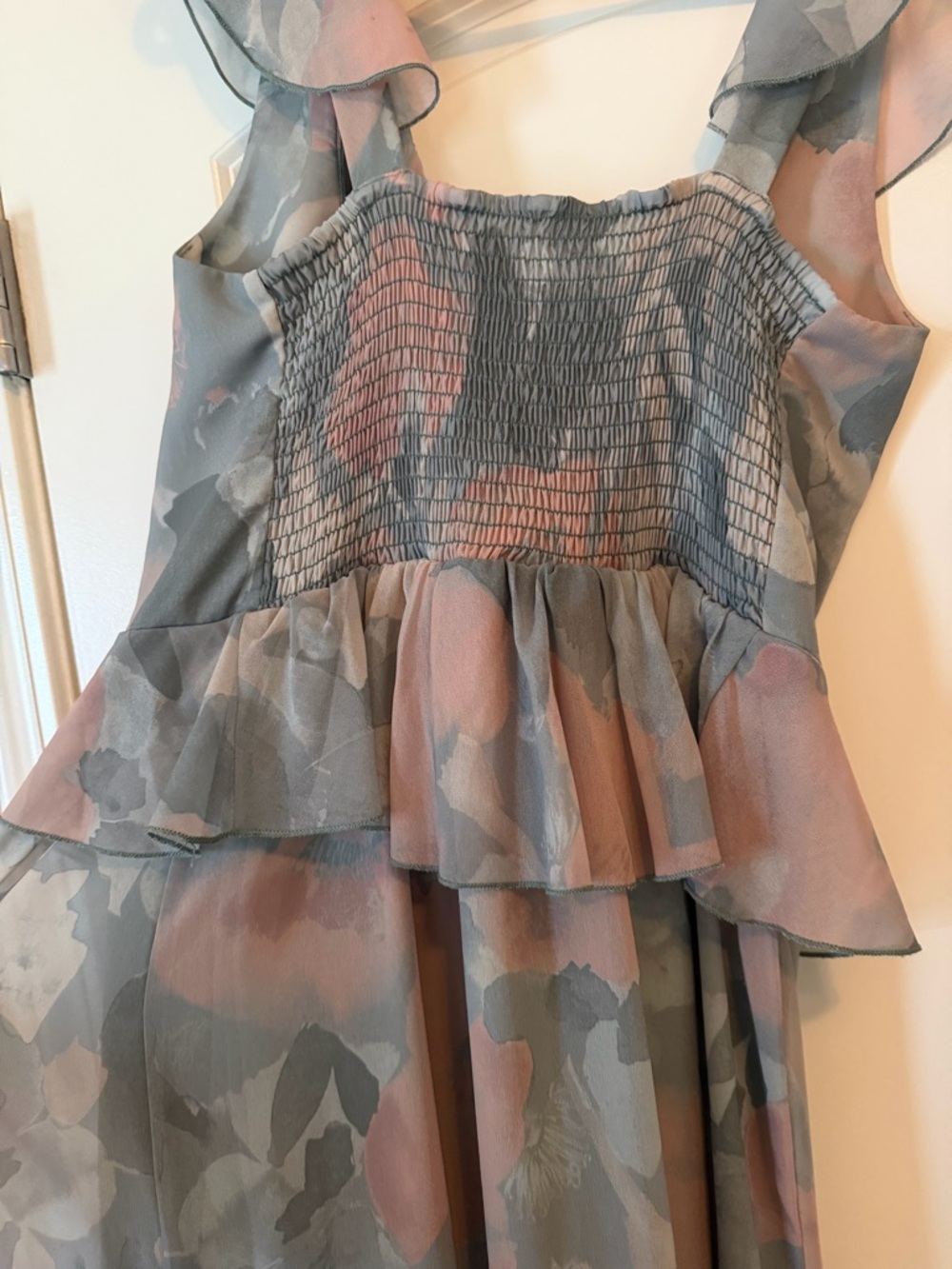 Show Me Your MuMu Floral Ruffle V-Neck Maxi Dress in Dusty Rose and Sage - Picture 4 of 5
